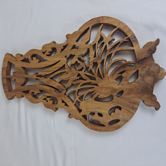 Vintage Intricately Hand Carved Wooden Decor Birds One Piece Construction - Picture 9 of 12